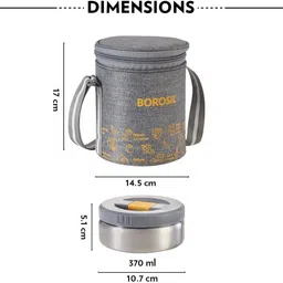 borosil MealMate Stainless Steel Lunchbox, 3 pc Set (370 ml Each), Single Wall Lunch Box 3 Containers Lunch Box image 2