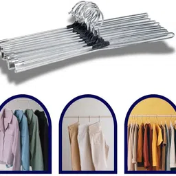 Stainless-Steel Push clip saree hanger with locking system Steel Saree Pack of 10 Hangers For Saree-image-33