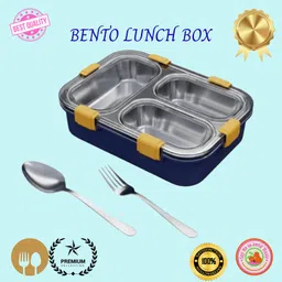 moira international Compartment -3 Sealed Leak Proof Stainless Steel For Kid's & Adult_B167 3 Containers Lunch Box image 1