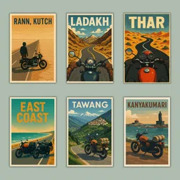 Biker Room Decor | Ladakh, Manali, Thar | Vintage Style Posters | Adventure Collection Paper Print-image-14