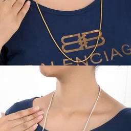 aanyacentric 28inches Long Smooth Finish Gold & Silver Necklace Neck Chain Gold-plated Plated Brass Chain-picture-16