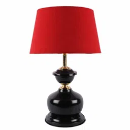 Red Fabric Shade Table Lamp With Black Base By Foziq image 4
