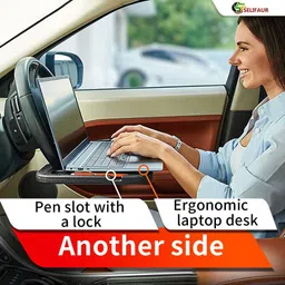 selifaur TB96-Multifunctional Car Laptop Food Steering Wheel Tray Drink Holder Desk Cup Holder Tray Table image 3