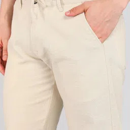 integriti Men Slim Fit Cream Lycra Blend Trousers image 5