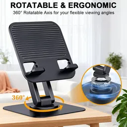HASTHIP Metal Foldable Portable Laptop and Tablet Stand with 360 Rotating Holder Foldable Metal Laptop Tablet Stand Iron Desk Stand Rotatable Laptop Stand with Adjustable Height Compatible with Universal Laptops image 2