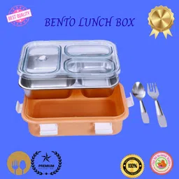 moira international Compartment -3 Sealed Leak Proof Stainless Steel For Kid's & Adult_REG66 3 Containers Lunch Box image 1