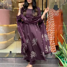 tasrika Printed Anarkali Kurta, Bottom & Dupatta Set image 3