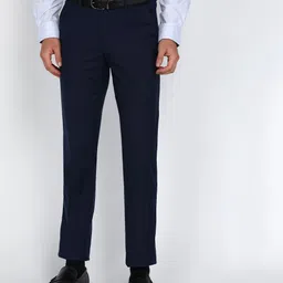 peter england Men Slim Fit Dark Blue Polyester Trousers-picture-33
