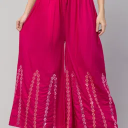 fambee Women Flared Pink Viscose Rayon Trousers-picture-26
