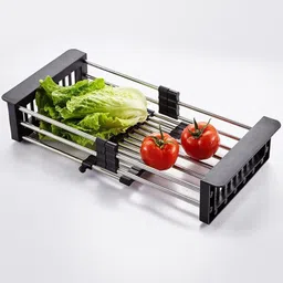 plantex Fruits/Vegetables Kitchen Rack Sink Strainer/Expandable Drain Rack Basket Vegetable & Fruits Washing Organizer Plastic, Steel-picture-44