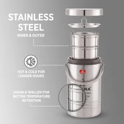 dhara stainless steel Mazan 4 Tier Medium Stainless Steel Insulated Tiffin Box 4 Containers Lunch Box image 2