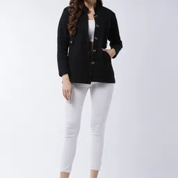 pivl Women Self Design High Neck Black Sweater image 4