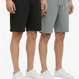 vomazo Pack of 2 Solid Men Black, Grey Regular Shorts, Basic Shorts image 3