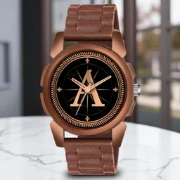 gadgets world Fancy Design Stylish ALPHABET A Dial Brown Leather Strap Men Wrist Watch Analog Watch - For Men ALPHABET A Design Letter A Style ALPHA-A-J16-BRW-CDBRW image 1