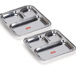 Stainless Steel 3 in 1 Idli Wada Compartment plate/Snack/Breakfast Plate, 21.7cm Sectioned Plate-image-94