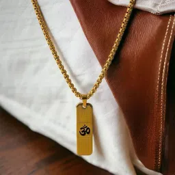 whitechimes Flat Bar Golden Lord Shiva Mahadev Mahakaal Om Locket Pendant Necklace Box Chain Stainless Steel image 2