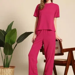 soor panchi Women Night Suit Set Pink Solid-picture-19