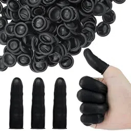krikish 50 Pcs Black Latex Finger Cots - Fingertip Guards, Finger Gloves Finger Sleeve image 2