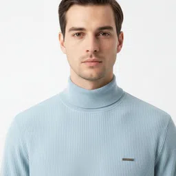 parcel yard Men Solid Turtle Neck Light Blue Sweater image 4