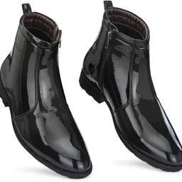 vellinto Royal Look Zipped Boots For Men ll Casual Shoes For Men ll Latest Patent Leather Chain Boots For Men-picture-10