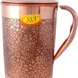 shivshakti arts Designer Eatching, Embossed Design Pure Copper Jug Glasses Set | Drinkware Set- ( Capacity - 1.8 Liter ) - 5 Pieces Set Jug Glass Set image 2