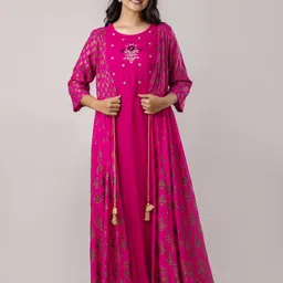 here&now Paisley Rayon Blend Stitched Anarkali Gown image 4
