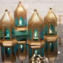 apex handicrafts Gold Iron Table Lantern image 2