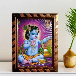 Shri Baal Gopal, Little Krishna, Laddu Gopal, Makhan Chor, Kanha Ji Photo Religious Frame-image-66