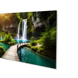 nestroots Canvas Framed Enchanting Waterfall with Scenic Bridge Wall Painting(24X48 Inch) image 4