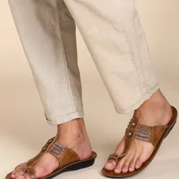 Men Paragon PUK2230G Men's Slip-on Tan Sandals for Men | Comfortable Sole & Durable Sandal image 2