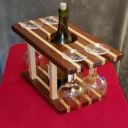 navdurga Handcrafted Wooden Wine Bottle & Glass Holder Organizer for 4 Glasses & 1 Bottle Wooden Glass Holder, Wine Rack-picture-28