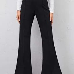 broadstar Women Flared Black Lycra Blend Trousers-picture-14