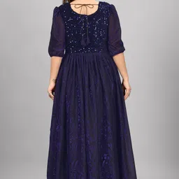 gunhild Floral Print, Self Design Velvet, Lycra Blend Stitched Anarkali Gown image 2