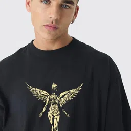 pronk Men Printed Crew Neck Cotton Blend Black T-Shirt image 4