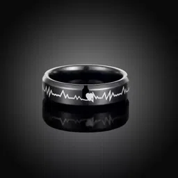 heer collection Valentine Collection Heart Beat Black Color Ring for Boys and Girls Stainless Steel Titanium Plated Ring image 3