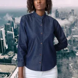 houseofcommon Women Regular Fit Solid Mandarin Collar Casual Shirt-picture-28