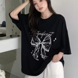 veroconic Women Printed Round Neck Cotton Blend Black T-Shirt-picture-23