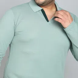 metronaut plus Men Solid Polo Neck Polycotton Light Green T-Shirt image 4