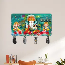 Decorative Ganesha Design Key Organizer For Wall Stylish Home Décor Gift Items Wood, Stainless Steel Key Holder-image-61