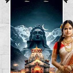 dhara collections DharaCollections Shiva & Kedarnath Temple Washable Backdrop | Polyester Taiwan image 3