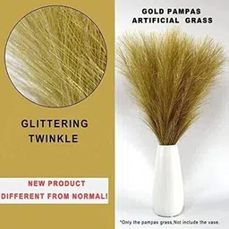 satyam kraft 3 Pcs Artificial Glitter Faux Pampas Grass For Decoration, Craft Items Gold Dried Sticks Artificial Flower image 2