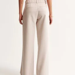 fnocks Women Comfort Fit Cream Cotton Blend Trousers image 2