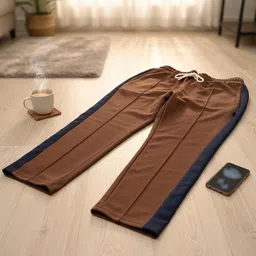 sahajaha Men Solid, Striped Brown, Dark Blue Track Pants image 5