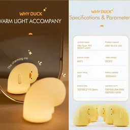 unzag New Baby Bedroom Decor Adjustable USB-Touch Sensor Duck Lamp Soft Silicone Night Lamp image 4