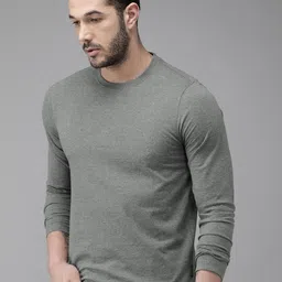 roadster Men Solid Round Neck Pure Cotton Grey T-Shirt image 3