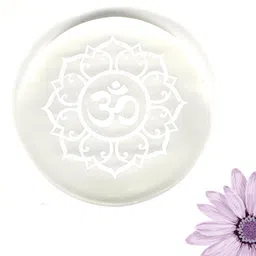 plus value Selenite Round Om Symbol Crystal Charging Plate Polished Round Crystal Stone image 2