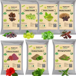 brightland 100% Bio Organic Amla Reetha Shikakai Hibiscus Bhringraj Henna Brahmi Powder For Hair care [60gm Each]-picture-10