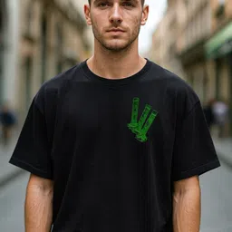 crazybee - cb Men Graphic Print Round Neck Cotton Blend Black T-Shirt image 2