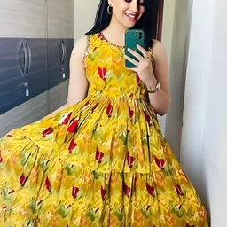 gungun Women Fit and Flare Yellow Ankle Length Dress image 2