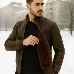lotcartz Men Solid Leather Jacket image 3